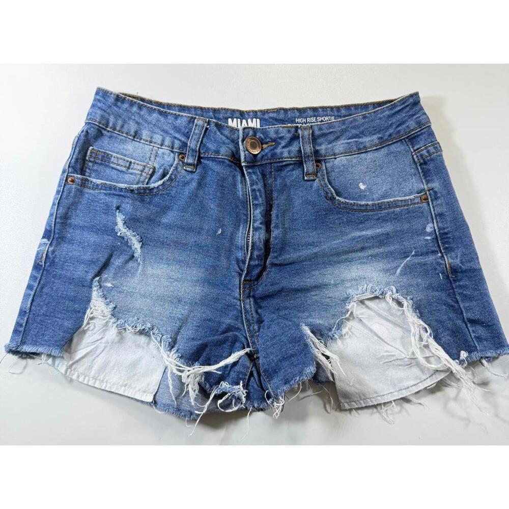 Miami High Rise Distressed Denim Shorts 7